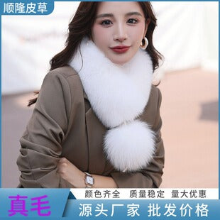 Faux fur long scarf displayed elegantly