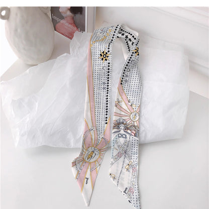 Model wearing a vintage silk scarf in a stylish way - Image 5