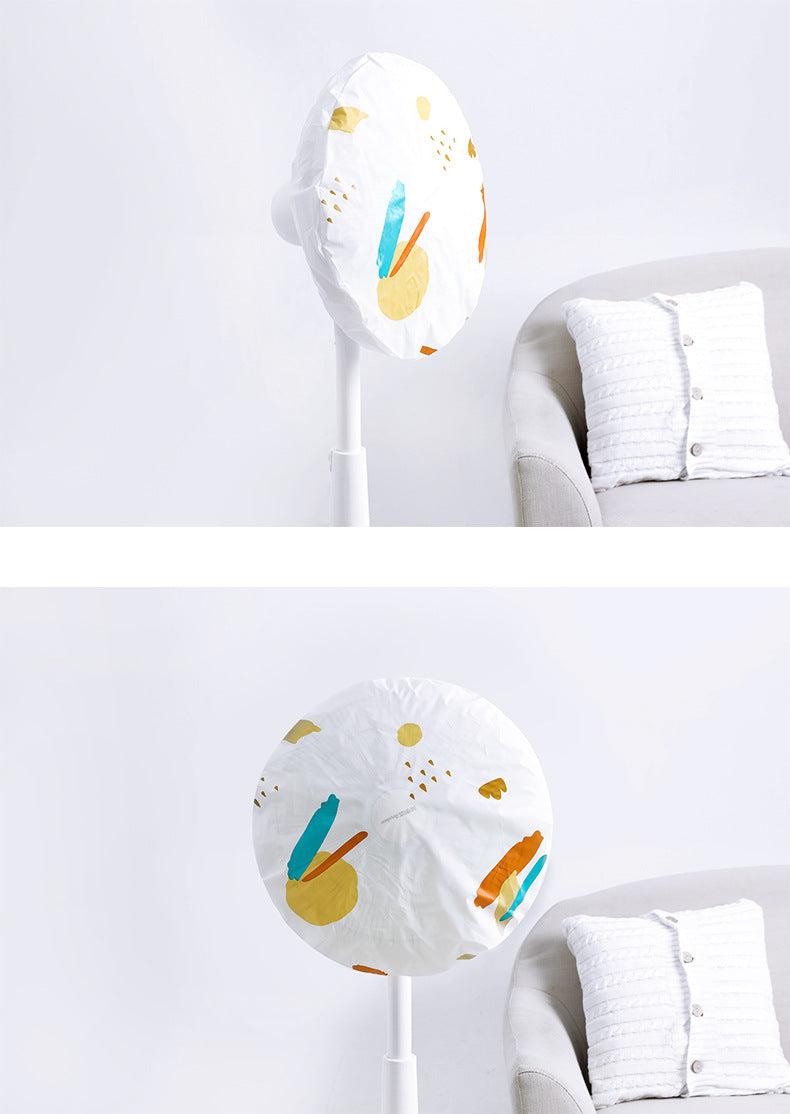 Stylish PEVA dust cover for floor fan - blue leaves design