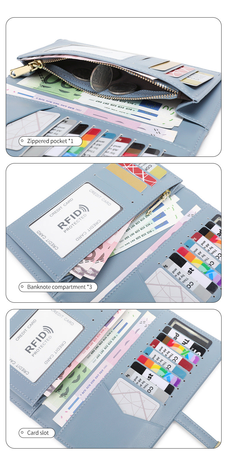 Close-up of RFID-blocking women's wallet texture