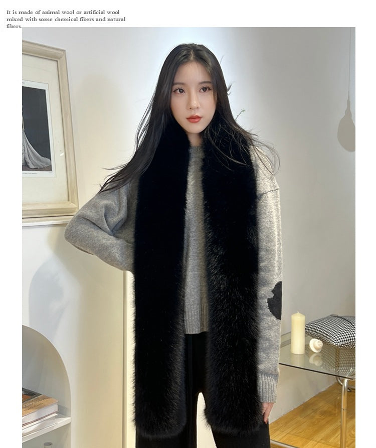 Faux fur long scarf showing solid design