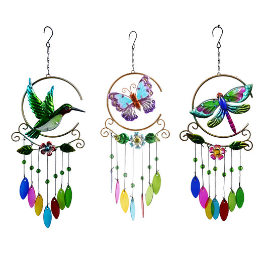 Colorful metal art wind chime outdoors