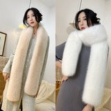 Faux fur long scarf stylishly layered