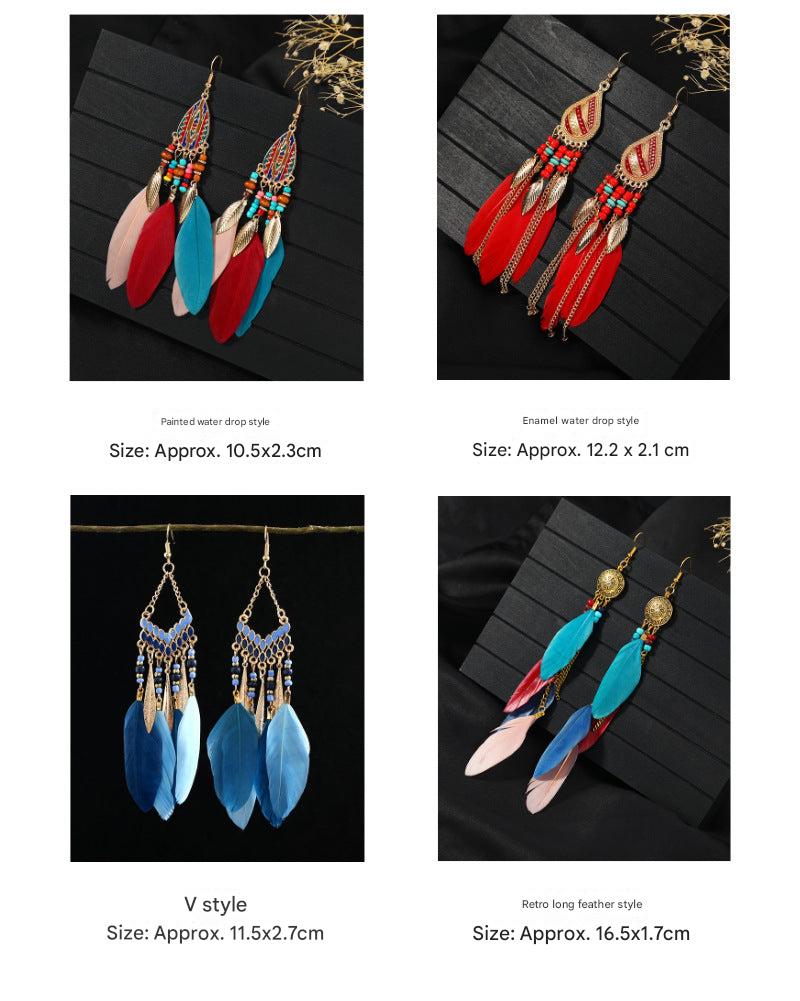 Stylish tassel earrings on model