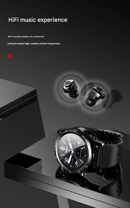 Smartwatch with earbuds front view