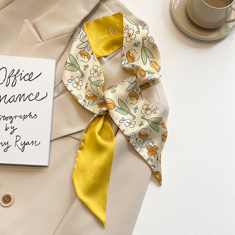 Model wearing yellow scarf in spring