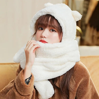 Plush bear hat scarf set - image 1