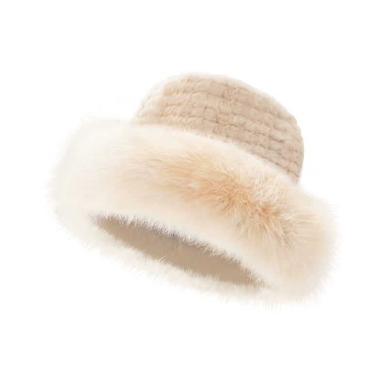 Faux rabbit fur winter beanie hat for women - white