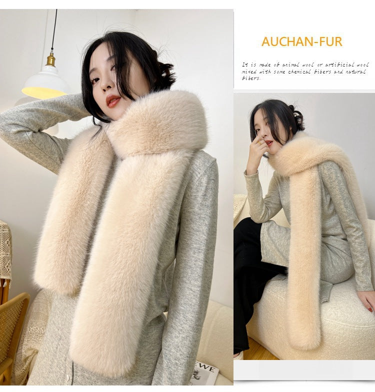 Faux fur long scarf in white color